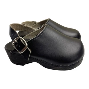 Girls Kid Mary Jane Shoe Clog Wooden Sole Size 8.5-9 Or 25 Black - Picture 1 of 15