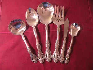 6 Serving Pieces Oneida Michelangelo Stainless Cube Mark Fork Ladle Sugar Spoon - Picture 1 of 7
