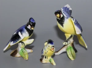 Vintage Miniature Bone China Blue Jay Bird Family Figurines Set of 3 - Picture 1 of 4