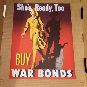 1942 She's Ready, Too Buy War Bonds WWIl Homefront Poster Vintage Original WAC - Picture 1 of 2