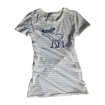 De Colección Abercrombie Blanco Manga Corta Bordado Alce Forrado Papel Fondo XS S Foto 1 de 4