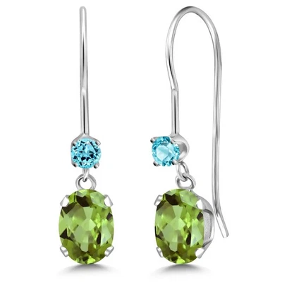 14K White Gold Peridot and Swiss Blue Topaz French Wire Dangle Earrings For - Image 1 of 4