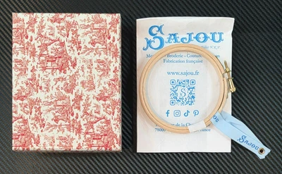Sajou Wooden Embroidery Hoop 10cm with Sewing Box in Red Toile De Jouy Motif - Image 1 of 4