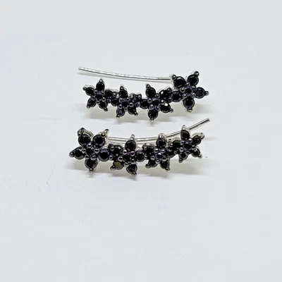 Pendientes trepadores JTV de plata esterlina con flores de espinela negra ~ 7/8" Foto 1 de 4