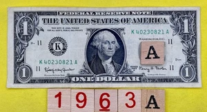 Vintage Series 1963A Fancy Serial Number $1 Dollar Bill K 40230821 A RARE FRN DC - Picture 1 of 9