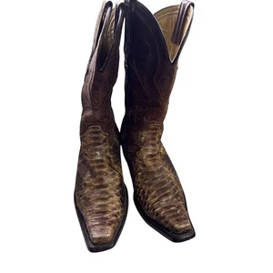 Exotic Snakeskin Cowboy Boots Mens Western Square Toe Brown Leather 7.5 - Picture 1 of 10