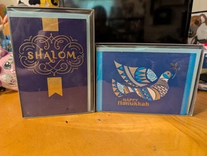 BRAND NEW - 32 Hanukkah Greeting Cards – 2 Designs - 34 Envelopes - Shalom/Bird - Picture 1 of 5
