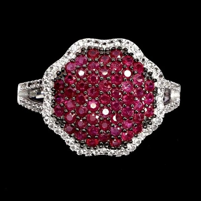 Anillo de plata de ley 925 rubí Myanmar redondo corte diamante topacio piedras preciosas tamaño 7,5 Foto 1 de 4