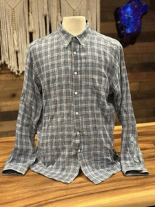 Camisa Billy Reid Para Hombre XL Azul A Cuadros 100% Lino Hecha en Italia Manga Larga Abotonada - Imagen 1 de 11