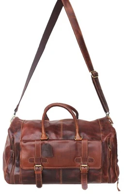 Full Grain Vintage Tan Distressed Leather Travel Weekender Bag Duffle 18AXD02TN - Image 1 of 3