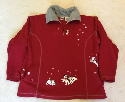 Pullover polar vintage Disney Catalog 101 Dálmatas rojo 1/4 cremallera para mujer XL USADO EN EXCELENTE ESTADO Foto 1 de 4