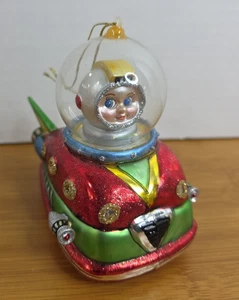 SPACE MEN IN RAKETEN SCI FI Retro Glas Weihnachtsschmuck Space Age Raumschiff - Bild 1 von 9