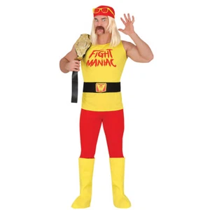 VESTITO WRESTLER COMBATTENTE FIGHTER ADULTO CARNEVALE GUIRCA SIMILE HULK HOGAN - Imagen 1 de 3