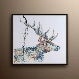 Pintura Animal Ciervo Ciervo 35" Original Hecho a Mano Pintura al Óleo sobre Lienzo, Arte Pop - Imagen 1 de 4