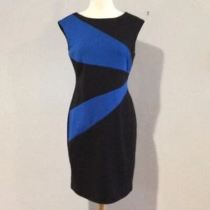 Calvin Klein schwarz & blau ärmellos Reißverschluss hinten Bleistiftkleid Größe 8 - Bild 1 von 16