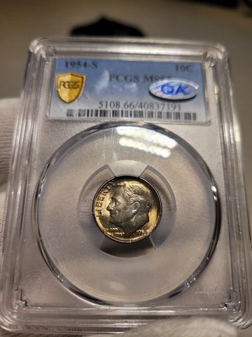 1954-S Toned Roosevelt Dime PCGS MS 66 with QA Certification Cover