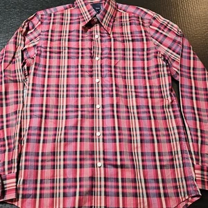 Hickey Madras Plaid Button-Down Business Casual Dress Shirt Fitted Mens Size M - Picture 1 of 9
