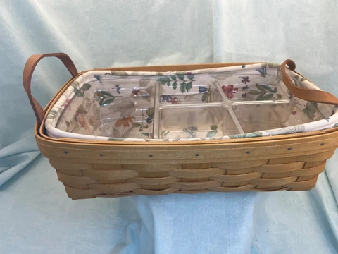 Longaberger 2001 Small Gathering/Pantry Basket w Fabric Liner & Protector Cover