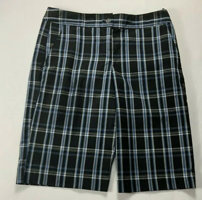 Bermudas de golf IZOD Perform para mujer talla 2 negras azules a cuadros delanteras planas Foto 1 de 4