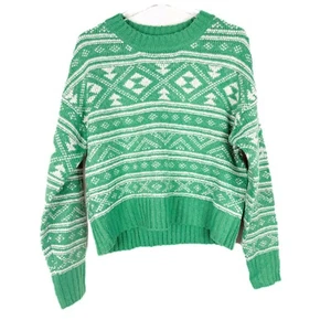 NWT American Eagle Fairisle Snowdrift Sweater Boxy Cozy Green Size XS NEW - Picture 1 of 11
