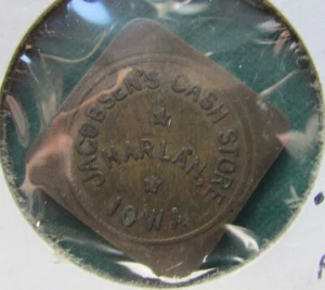 Harlan IOWA gettone ottone buono per 5c in commercio Jacobsen's Cash Store - Foto 1 di 2