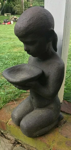 Rare Antique Cast Iron Kneeling Statue - Signed at Base Cover