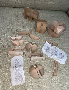 KUMIKI Wooden Puzzles Vintage Set Of 4 Elephant Circle CubeSquare Brain Buster