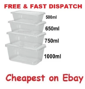 All Sizes - Plastic Containers Tubs Clear With Lids Microwave Food Safe Takeaway - Picture 1 of 4