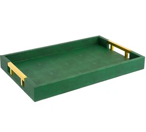 Elegant 18"x12" Rectangle Emerald Green Shagreen Decorative Ottoman Coffee Table - Picture 1 of 6