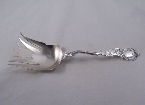 SHIEBLER ROCOCO STERLING SILVER SERVING FORK CRAZY TINES 9" Cover