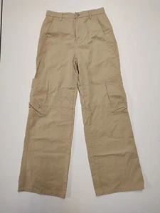 ELODIE Womens Pants Natural Khaki Wide Leg Cargo Trousers SIZE 2 Waist Sz S - Picture 1 of 10