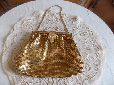 Bolso sin asas vintage Whiting & Davis de malla dorada brillante Art Deco Foto 1 de 4