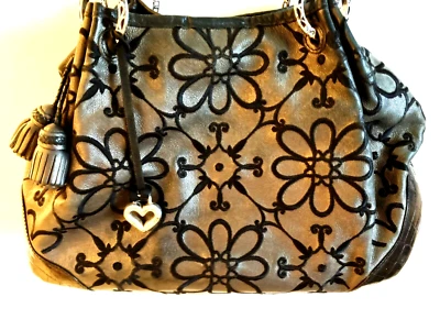 BRIGHTON VALENCIA Bolso de Hombro Cartera Bolso Negro Bordado Cuero Metálico Foto 1 de 4