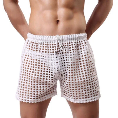 Sexy Men Lingerie See-through Mesh Loose Lounge Boxer Shorts Underwear Nightwear - Image 1 of 4