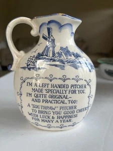 Vintage Dutch Holland Ceramic I'M A LEFT HANDED SOUTHPAW PITCHER Luck Happiness! - Picture 1 of 6