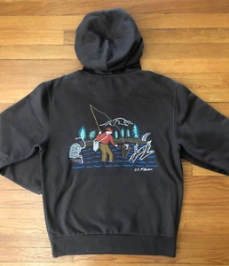 Filson Prospector Embroidered Hoodie Trout Fly Flying Medium Tapanade Unisex - Picture 1 of 5