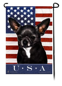 Patriotic USA Garden Flag - Shorthaired Black and White Chihuahua 038I - Picture 1 of 1