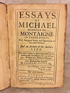 Antique Book - Essays of Michael Seigneur de Montaigne in 3 Books 1693 Volume 1 - Picture 1 of 9