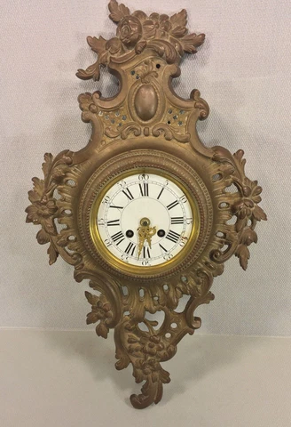 Antique Mougin Cartel Clock Dostal Bronze Case Running Porcelain Face Cover