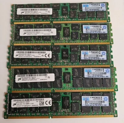5 MICRON 16GB 2Rx4 PC3-12800R Server Memory Ram DDR3 - Image 1 of 2