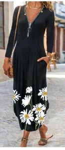 NEW WOMEN'S "FRESH LIKE A DAISY" MAXI  DRESS SIZE XL.  ZIPPER ACCENT - Picture 1 of 10