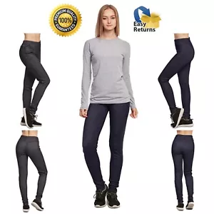 Women Pants Denim Look Jeggings Warm Polar Fleece Lined Stretch Thermal leggings - Picture 1 of 17