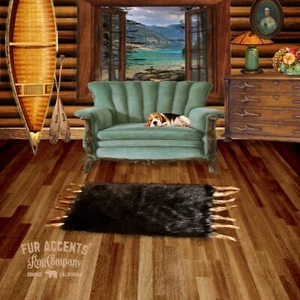 Bear Skin Pelt Rug - Brown Buffalo Area Rug w/ Wolf Tails Faux Fur FUR ACCENTS - Picture 1 of 4