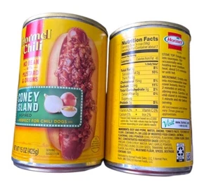 Hormel Chili No Bean Coney Island 15 oz Hot Dog Mustard Onion 2 Cans exp 08/27 - Picture 1 of 2