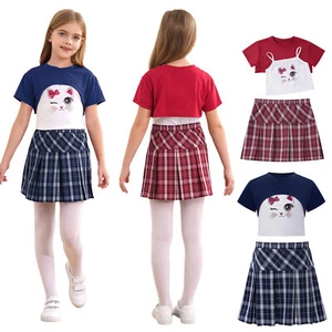 Kids Girls Camisole Gifts Pleated Skirt Outdoor Crop Top Vacation Outfit Vest - Picture 1 of 42