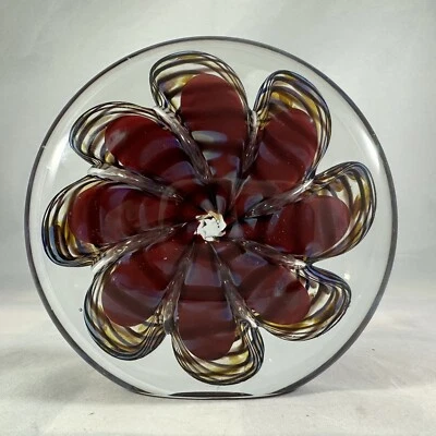 Vintage Signed Michael Nourot NCF•44•96 Marbrie Art Glass Paperweight 4” - Image 1 of 4
