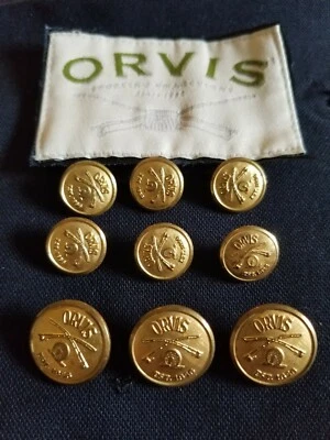 ORVIS Caza Latón WATERBURY Set Oro 15mm y 20mm Blazer Botones de Repuesto Foto 1 de 4
