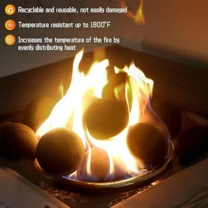 Reusable Ceramic Fire Balls for Gas Fireplace /Indoor/ Outdoor Fire Pits Set4 6" - Picture 1 of 6
