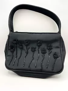 Black Clutch With Beaded Tulips Flowers Small - Picture 1 of 7