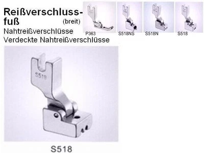DRITTHERSTELLER AUS ASIEN Nähfuß, Fuß für nahtverdeckte Reißverschlüße Sohlenbr. 13,70 mm sehr BREIT S518